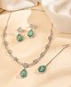 VALLEY OF JEWELLERY - Silver Plated Teal Green Tear Drop Shaped Stone And AD Stone Jewellery Set With Maang Tikka - teal