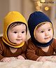 Babyhug Knit Solid Reversible Monkey Cap Yellow & Navy - Diameter 10 cm