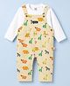 WOW Clothes Knitted Full Sleeves Dungarees Sets With Animal Print - Beige