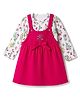 Wow Clothes Knit Frock & Full Sleeves Inner Tee with Butterfly Print & Floral Embroidery - Dark Pink