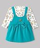 Wow Clothes Knit Frock & Full Sleeves Inner Tee with Butterfly Print & Floral Embroidery - Turquoise