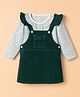 Wow Clothes Knit Rib Frock & Full Sleeves Inner Tee with Floral Print - Dark Green