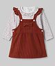 Wow Clothes Knit Rib Frock & Full Sleeves Inner Tee with Floral Print - Rust Orange