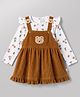 Wow Clothes Knit Rib Frock & Full Sleeves Inner Tee with Butterfly Print & Bear Patch- Rust Orange