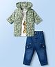 WOW Clothes 100% Cotton Knit Full Sleeves Hooded Text Printed Shirt & Pant With Inner Tee - Green