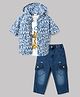 WOW Clothes 100% Cotton Knit Full Sleeves Hooded & Text Printed Shirt & Pant Set With Inner Tee - Light Blue