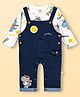 WOW Clothes Knitted Full Sleeves Dungarees Sets With Animal Print & Applique - Navy Blue