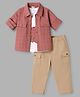 WOW Clothes 100% Cotton knit Half Sleeves Checked Shirt & Pant With Animal Printed Inner Tee- Pink