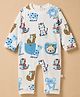 WOW Clothes Knitted Full Sleeves Rompers With Animal Print & Teddy Bear Applique - Blue