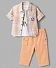 WOW Clothes 100% Cotton Knit Checked Half Sleeves Shirt & Pant With Inner Tee - Peach
