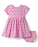 Babyhug Single Jersey Knit Half Sleeves Star Printed Frock With Bloomer - Pink