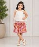 Twisha Woven Sleeveless Abstract Embroidered Floral  Applique Detailed Top & Skirt Set - White & Pink