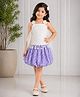 Twisha Woven Sleeveless Abstract Embroidered Floral  Applique Detailed Top & Skirt Set - White & Purple
