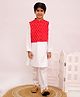 Twisha Woven Full Sleeves Solid Kurta & Pyjama With Floral Printed Jacket - Red & White