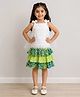 Twisha Woven Sleeveless Abstract Embroidered Floral Applique Detailed Top & Skirt Set - White & Limegreen