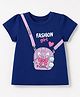 Doodle Poodle 100% Cotton Single Jersey Knit Half Sleeves Top with Text Print - Navy Blue