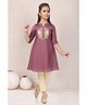 MASTARANG Woven Three Fourth Sleeves Floral Embroidered Kurti & Pants Set - Wine