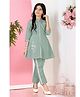 MASTARANG Woven Three Fourth Sleeves Floral Embroidered Kurti & Pants Set - Sage Green