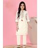 MASTARANG Cotton Woven Three Fourth Sleeves Floral Embroidered Kurti & Pants Set - Cream