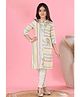 MASTARANG Rayon Woven Three Fourth Sleeves Striped & Floral Embroidered Kurti & Pants Set - Off White