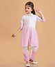 MASTARANG Rayon Woven Three Fourth Sleeves Leaves & Floral Embroidered Kurti & Pants Set - Pink