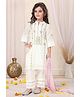 MASTARANG Muslin Woven Three Fourth Sleeves Floral Embroidered Kurti & Pants With Dupatta Set - White