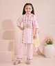 MASTARANG Muslin Woven Three Fourth Sleeves Floral Embroidered Kurti & Pants With Dupatta Set - Pink