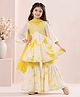 MASTARANG Cotton Woven Three Fourth Sleeves Tie & Dye Floral Embroidered Kurti & Sharara With Dupatta Set - Yellow