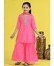 MASTARANG Viscose Woven Three Fourth Sleeves Floral Embroidered Kurti & Sharara With Dupatta Set - Pink