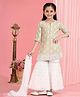 MASTARANG Cotton Woven Three Fourth Sleeves Abstract Printed & Floral Embroidered Kurti & Sharara With Dupatta Set - Beige