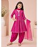 MASTARANG Cotton Woven Three Fourth Sleeves Lace Embellished Kurti & Salwar With Dupatta Set - Fuchsia