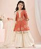 MASTARANG Rayon Woven Three Fourth Sleeves Leaves Printed & Lace Embellished Kurti & Sharara With Dupatta Set - Brown