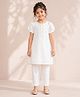 MASTARANG Cotton Woven Half Puffed Sleeves Abstract Embroidered Kurti & Pants Set - White