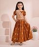 MASTARANG Chanderi Woven Half Puffed Sleeves Floral Embroidered Lehenga & Choli Set With Attached Dupatta - Rust Orange