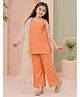 MASTARANG Chanderi Woven Sleeveless Floral Embroidered Kurti & Palazzo With Dupatta Set - Coral
