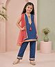 MASTARANG Woven Sleeveless Lace Embellished Kurti & Pant Set With Dupatta - Blue