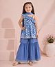 MASTARANG Cotton Woven Sleeveless Floral Printed Kurti & Sharara Set With Dupatta - Blue