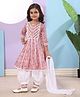 MASTARANG Cotton Blend Three Fourth Sleeves Floral Printed Kurti Salwar Set With Dupatta - Pink