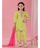 MASTARANG Silk Woven Three Fourth Sleeves Floral Embroidered Kurti & Pants With Dupatta Set - Green