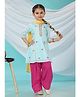 MASTARANG Woven Three Fourth Sleeves Geometric Embroidered Kurti & Salwar With Dupatta Set - Sky Blue