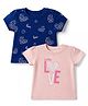 Doodle Poodle 100% Cotton Single Jersey Knit Half Sleeves Tops With Hearts & Text Print Pack of 2 - Pink& Navy