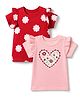Doodle Poodle 100% Cotton Single Jersey Knit Half Sleeves Tops with Frill Details and Heart Floral Print Pack of 2 - Pink & Red