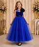 Toy Balloon Kids Velvet Mesh Sleeveless Sequins  Embellished Floral Applique Detailed Gown - Blue