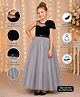 Toy Balloon Kids Velvet Mesh Sleeveless Sequins  Embellished Floral Applique Detailed Gown - Grey
