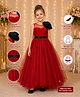 Toy Balloon Kids Velvet Mesh Sleeveless Sequins Embellished Floral Applique Detailed Gown - Red