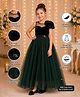 Toy Balloon Kids Velvet Mesh Sleeveless Sequins Embellished Floral Applique Detailed Gown - Dark Green