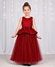 Toy Balloon Kids Satin Mesh Sleeveless Shimmer Floral Applique Detailed Dress - Maroon