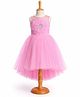 Toy Balloon Kids Satin Mesh Sleeveless Glitter & Sequins Embellished Floral Applique Detailed High Low Dress - Baby Pink