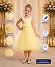 Toy Balloon Kids Satin Mesh Cap Sleeves Glitter & Sequins Embellished Floral Applique Detailed High Low Dress - Yellow