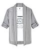 Charchit Cotton Blend Woven Full Sleeves Abstract Designed Shrug With Passion Text Printed Tee - Grey
